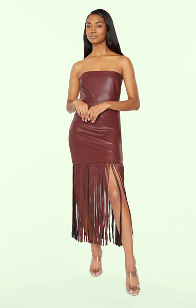 Leather fringe cheap dress