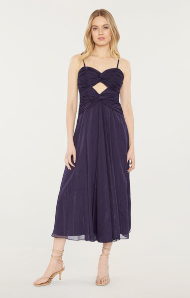 cariela midi dress plunge neck satin dress in navy Likely Clea Cut-out Midi-dress