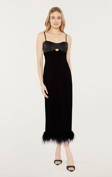 Likely Women's Kalani Feather Trim Midi Dress - Black
