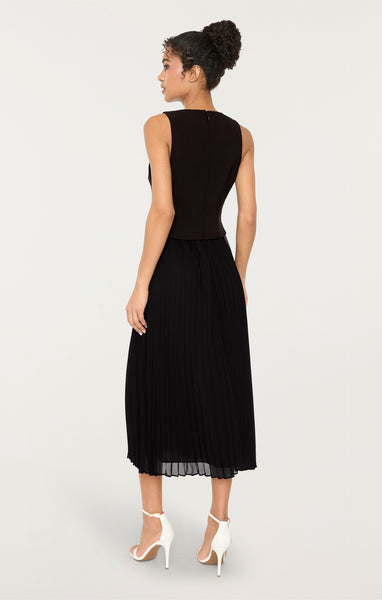 mairee black satin pleated midi dress Myla Dress