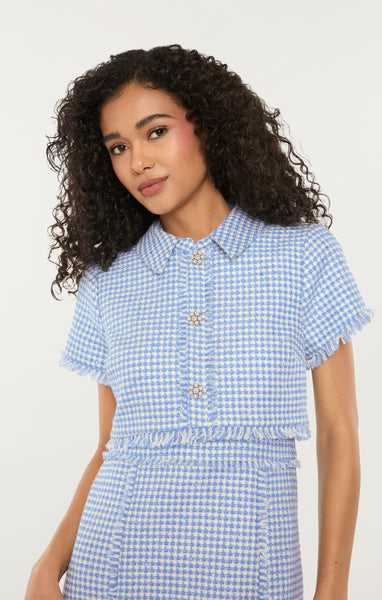 daisy dress for women Likely Daisy Gingham Tweed Minidress - Blue Multi