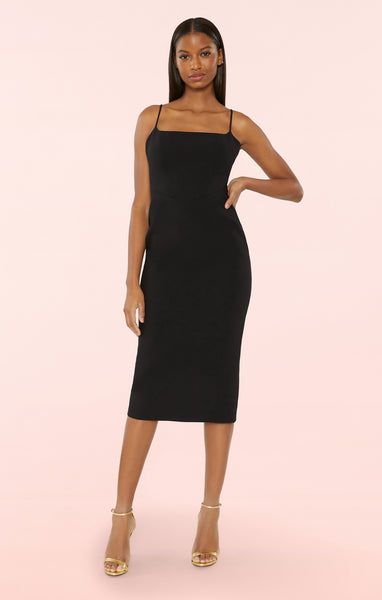 ★OPEN YY_TheOpen Product★ RIB PANELED DRESS (BLACK) Contour Rib Long Sleeve Zip Front Dress Black - SPANX