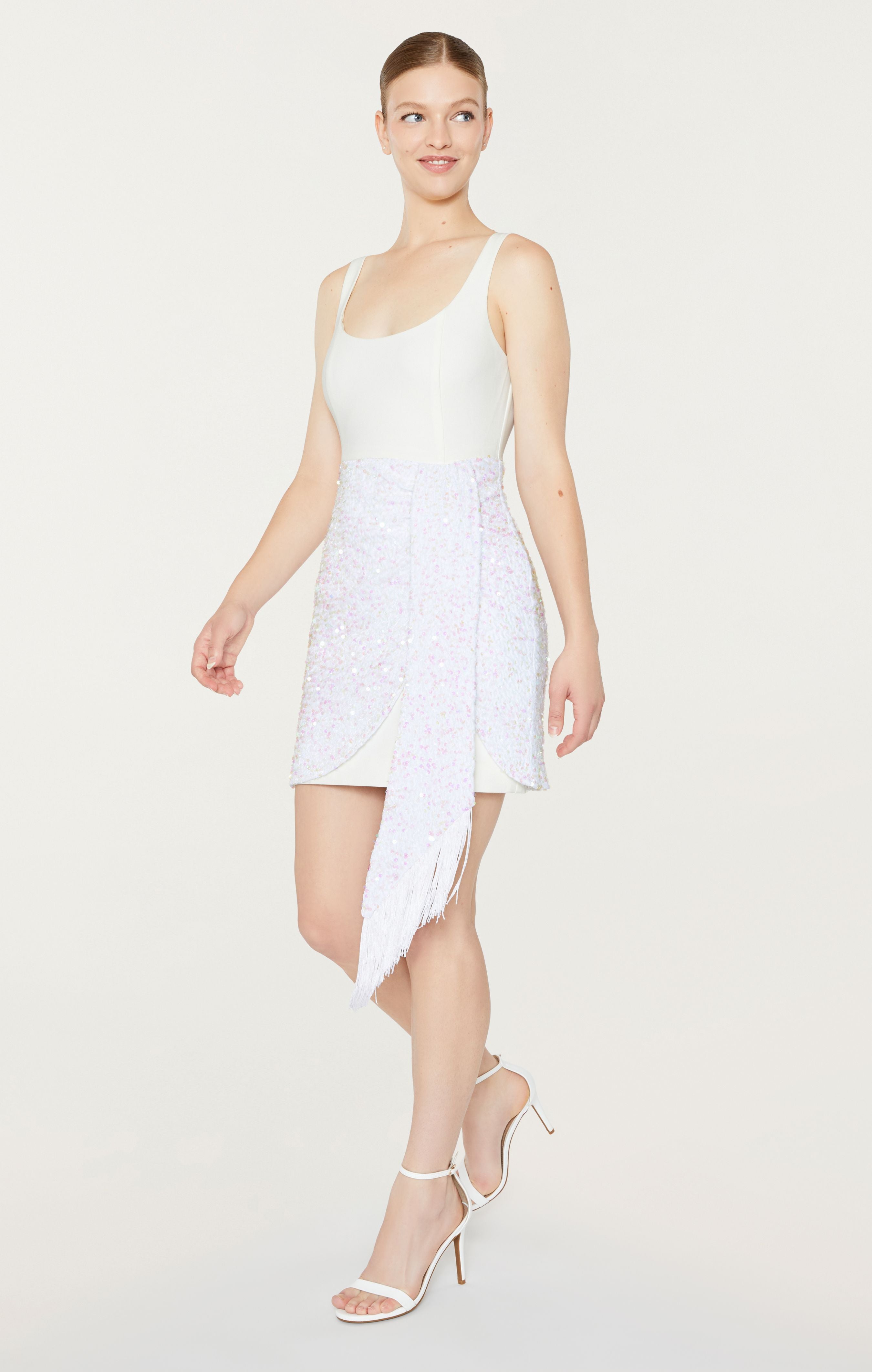 Likely Womens Sequined Mini Cocktail and Party Dress, White Likely Womens Sequined Mini Cocktail and Party Dress, White