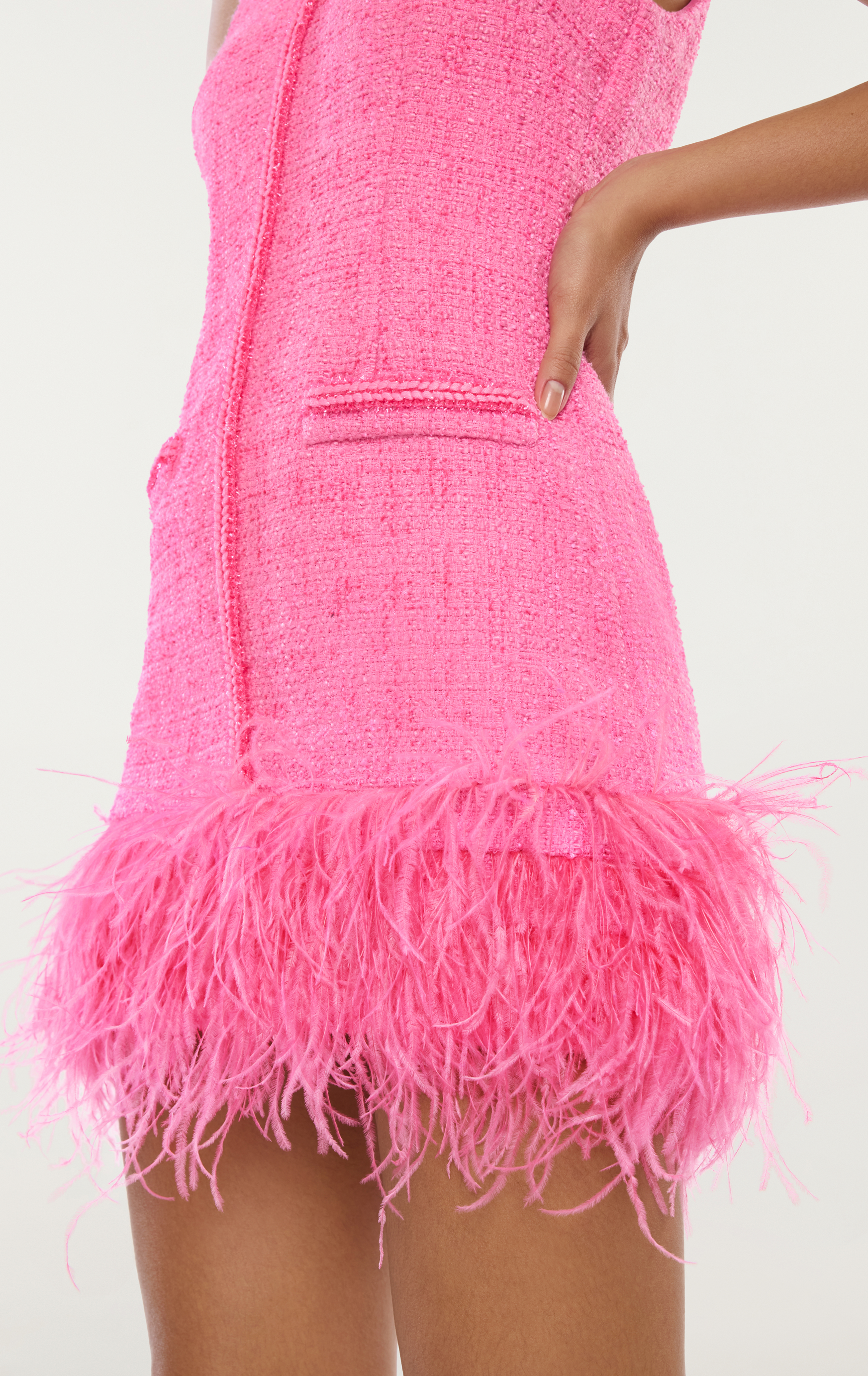LIKELY Women's Annalisa Feather-Trimmed Tweed Dress - Pink Sugar - Size 6 LIKELY Women's Annalisa Feather-Trimmed Tweed Dress - Pink Sugar - Size 6