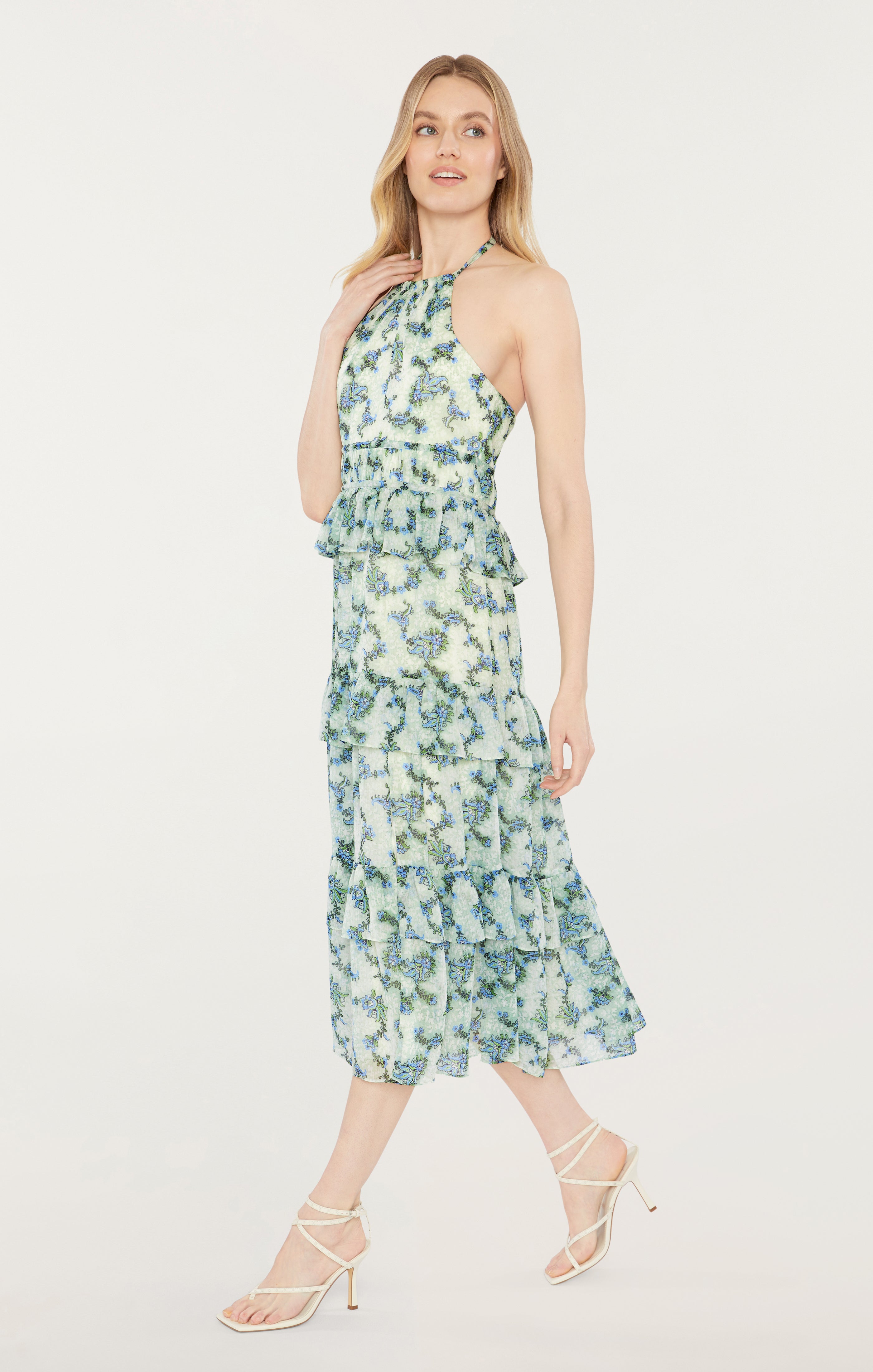 green and ivory dress LONG COTTON STRAPS DRESS: IVORY WITH GREEN FLORAL EMBROIDERY