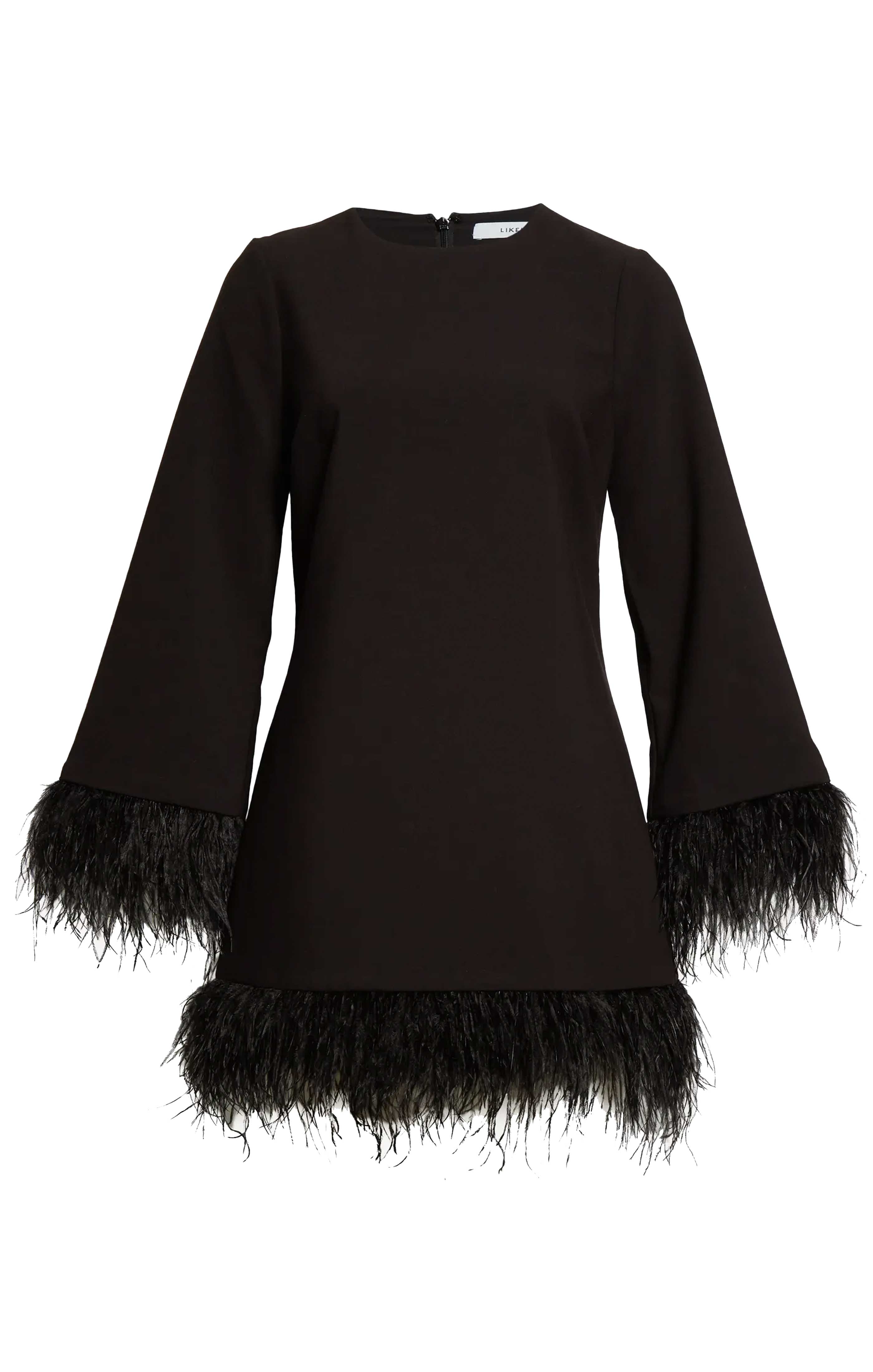 Likely Women's Marullo Long Sleeve Feather Trim Mini Dress - Black - Size 2 Likely Women's Marullo Long Sleeve Feather Trim Mini Dress - Black - Size 2