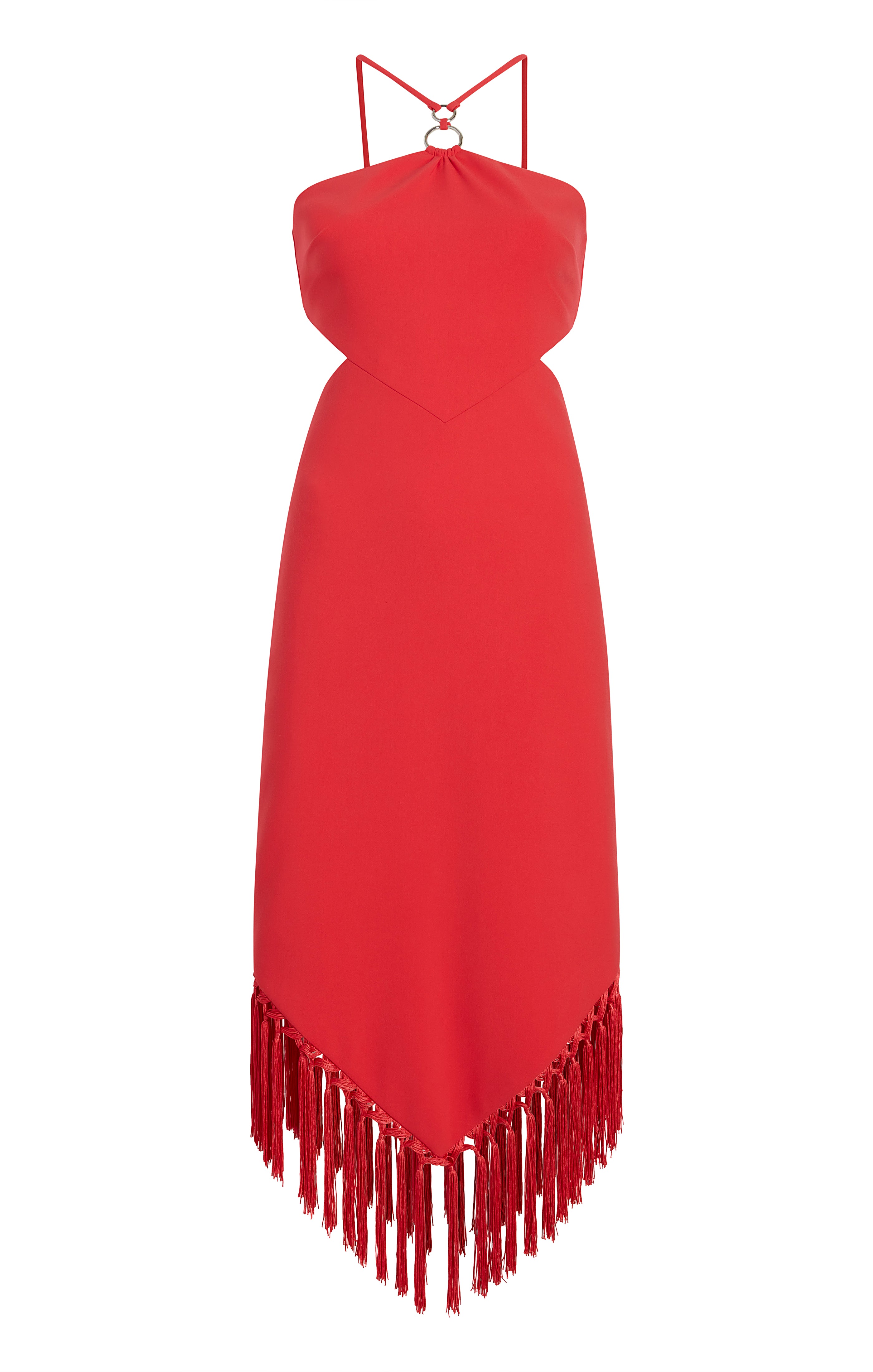 MANGO Fringed Midi Dress in Red