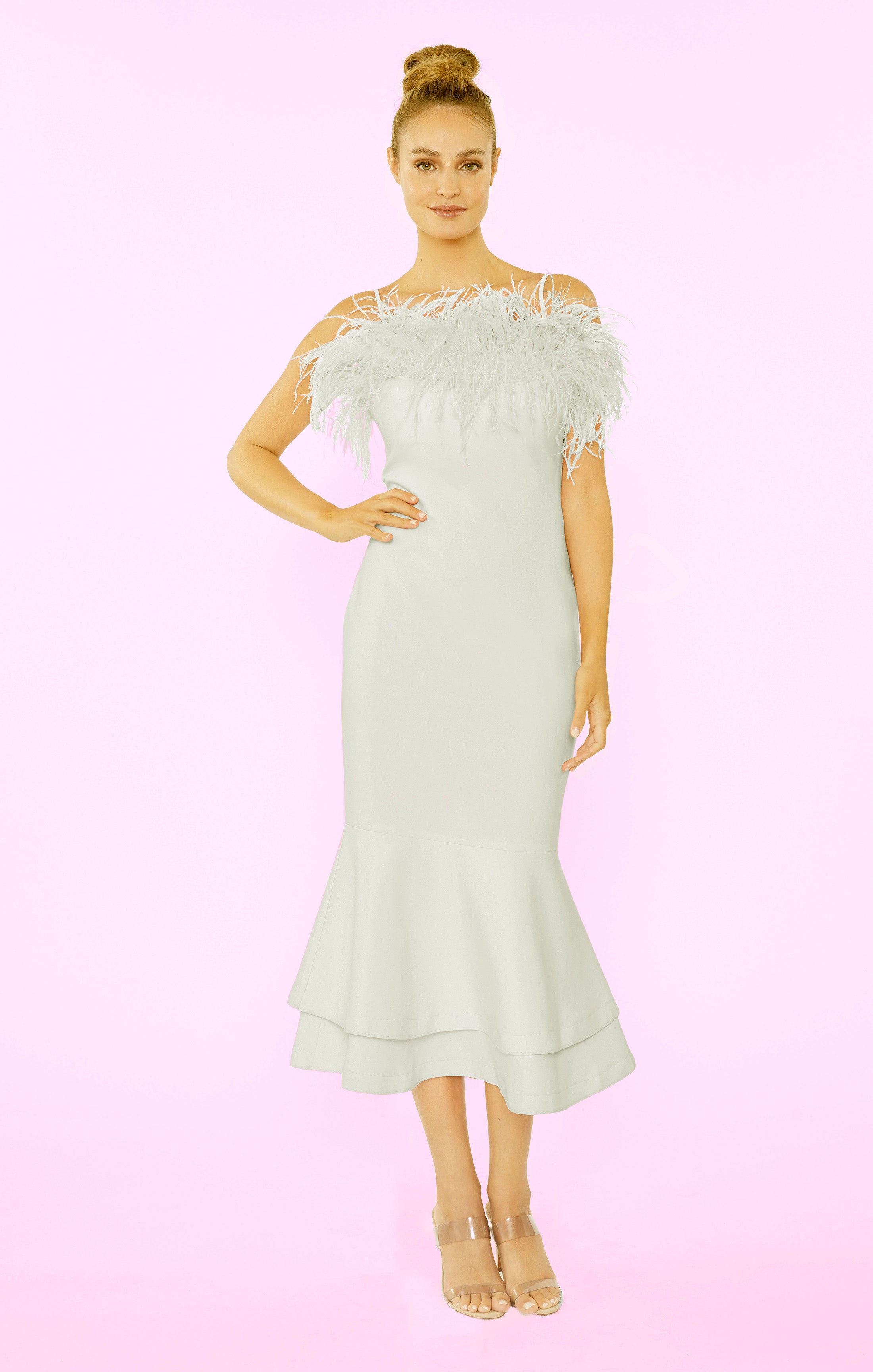 Likely Women's Aurora Feather Trim Midi Gown - White - Size 2 Likely Women's Aurora Feather Trim Midi Gown - White - Size 2